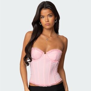 Edikted Deirdre Mesh Lace Up Corset in Pink